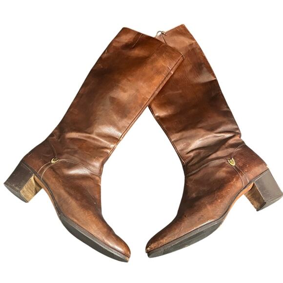 VINTAGE SALVATORE FERRAGAMO Women Brown Leather Tall Knee High Boot Sz 10 Narrow - Picture 1 of 12